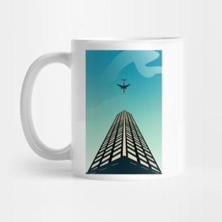 building and airplane scape illustration Mug